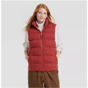 Houston White Adult Puffer Vest Plaid Red Sz Small NWT